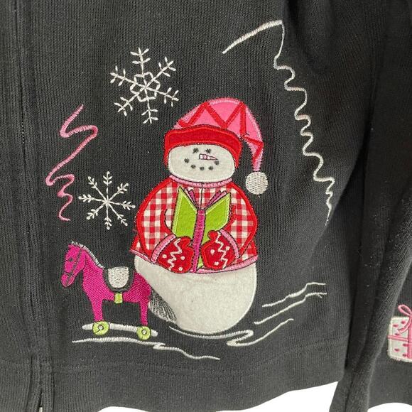Vintage Christmas snowman gifts knit collared zip front cardigan sweater - Picture 4 of 10